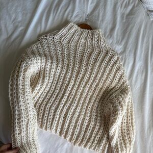 Mango Wool Blend Chunky Knit Sweater, Ivory, Size M